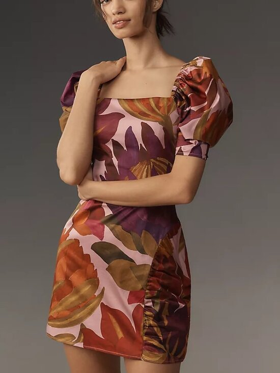 FARM Rio Dresses & Skirts - Anthropologie Farm Rio Puff-Sleeve Square-Neck Slim Mini Dress size XXS Tropical